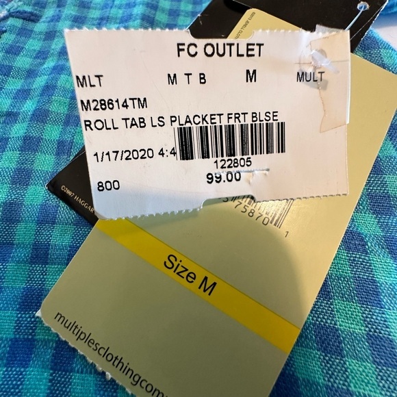 Multiples Paisley & Blue Linen Checkered Button Down Casual Blouse Womens Medium - Picture 5 of 17